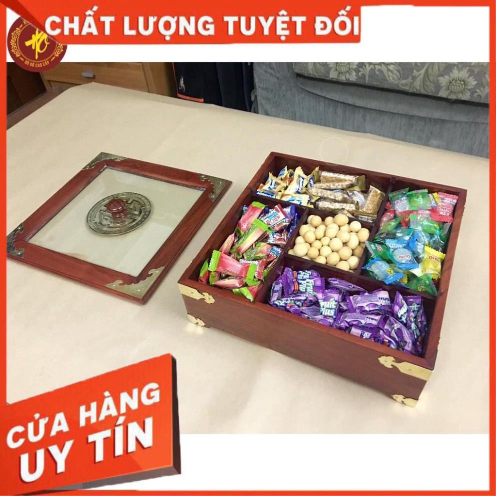 [ HÀNG CAO CẤP ] Khay Đựng Bánh Kẹo Ngày Tết bằng Gỗ Hương Cao Cấp Vuông Kính Bọc Đồng - BẢO HÀNH 1 ĐỔI 1 - ĐÚNG ẢNH ĐÚN