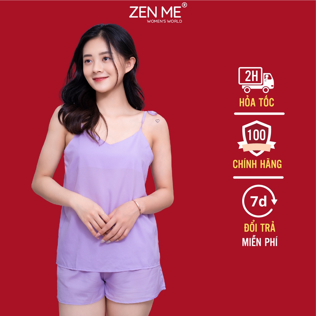 Đồ ngủ nữ Zen Me bộ ngủ 2 dây buộc nơ xinh xắn - màu sắc dễ thương