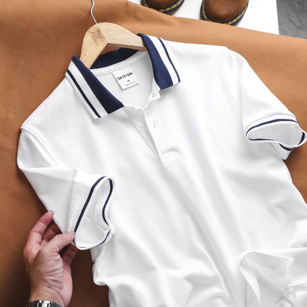 [Mã LTP50 giảm 50000 đơn 150000] Polo STS Diamond chất Pique dáng ôm màu Trắng Viền cổ xanh Lớn SAPL58 | Hẻm Store | | BigBuy360 - bigbuy360.vn