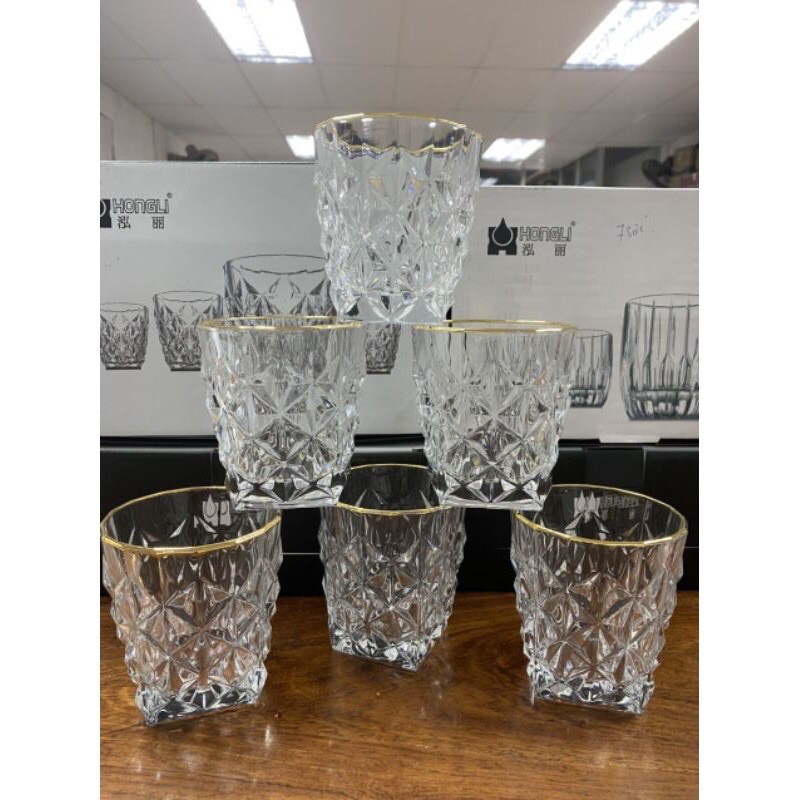 Bộ 6 cốc thủy tinh 81912 kim cương thắng viền vàng