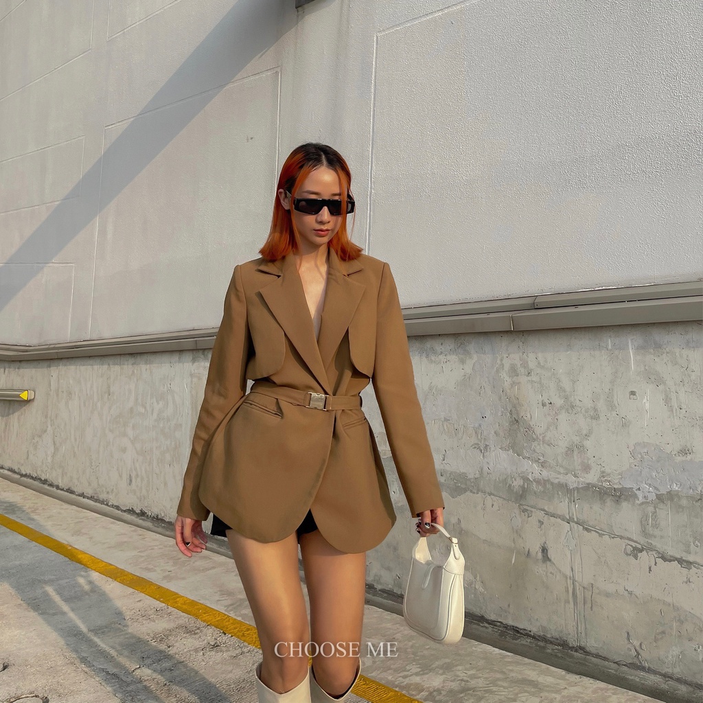 Blazer Màu Rêu Có Kèm Đai, Áo Vest Dáng Rộng - Choose Me KLP | BigBuy360 - bigbuy360.vn