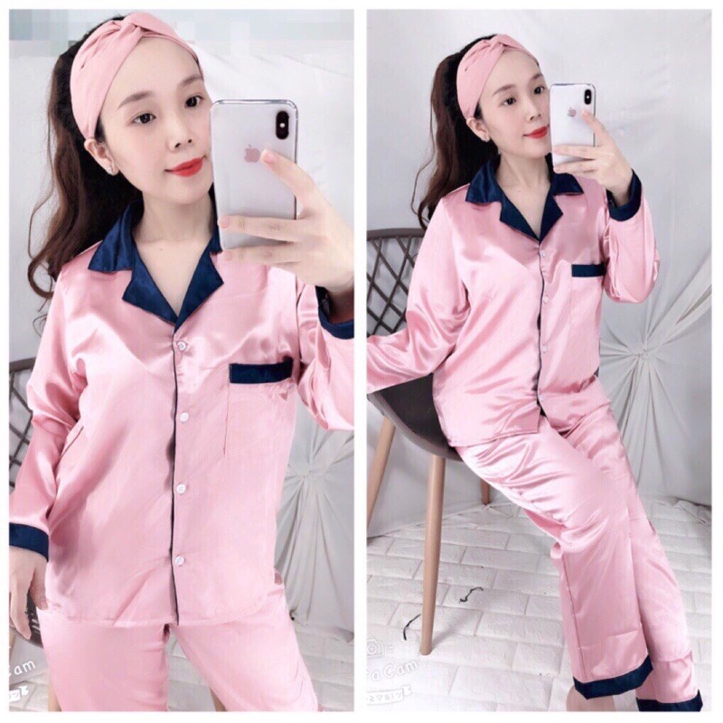 BỘ NGỦ PHI LỤA PHỐI - PIJAMA - TAY Dài QUẦN DÀI