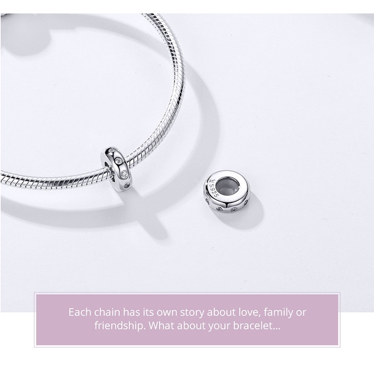 Hạt Charm Bamoer SCC1171 Phong Cách Tối Giản Đính Pha Lê Bằng Bạc 925 Thật Và Silicon