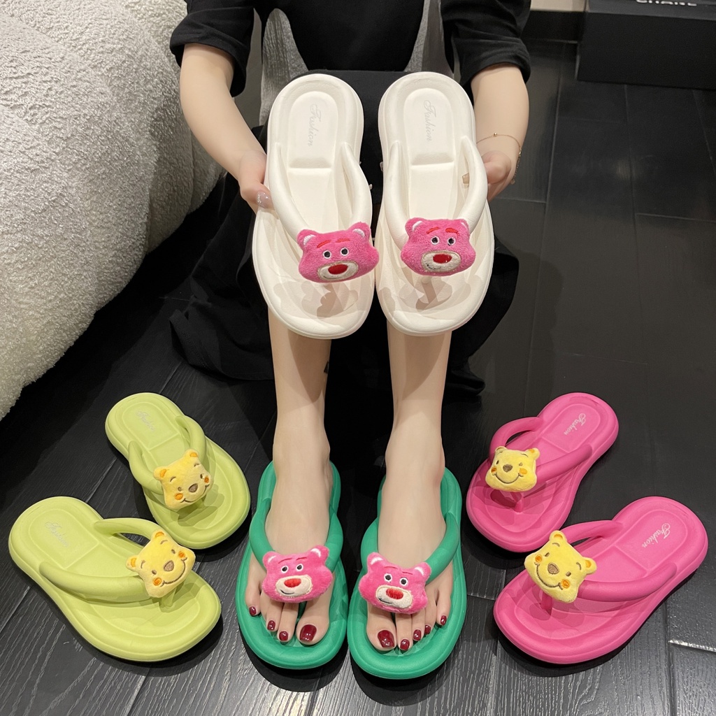 Dép Xỏ Ngón Đế Mềm Họa Tiết Hoạt Hình Phong Cách Hàn Quốc Cho Nữ