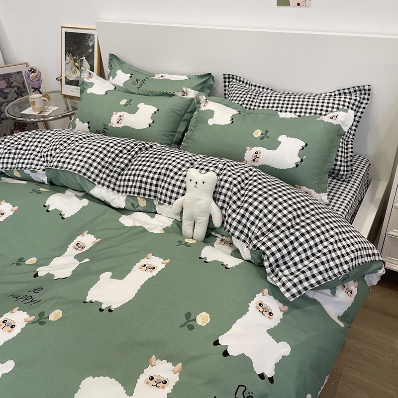 Bộ chăn ga gối cotton poly - Mẫu cừu happy.