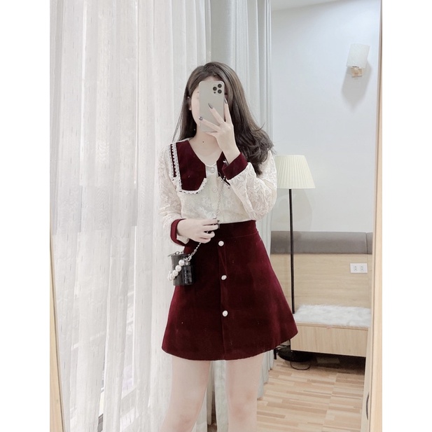 Set áo ren cv nhung đỏ