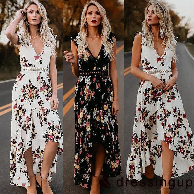 Đầm maxi đi biển hoạ tiết hoa phong cách Bohomian