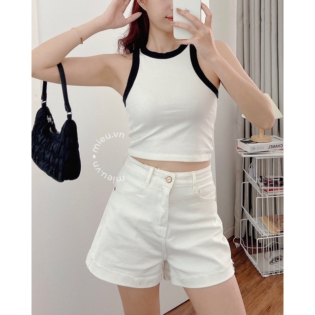 Áo croptop cổ tròn 4 chiều co giãn thun gân tăm MIEU - JJN05
