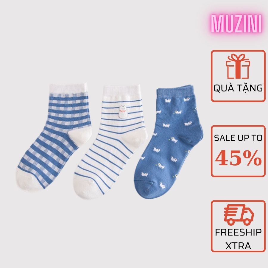 Set 3 Tất cổ cao nữ Muzini vớ nữ tone xanh trẻ trung năng động TN93