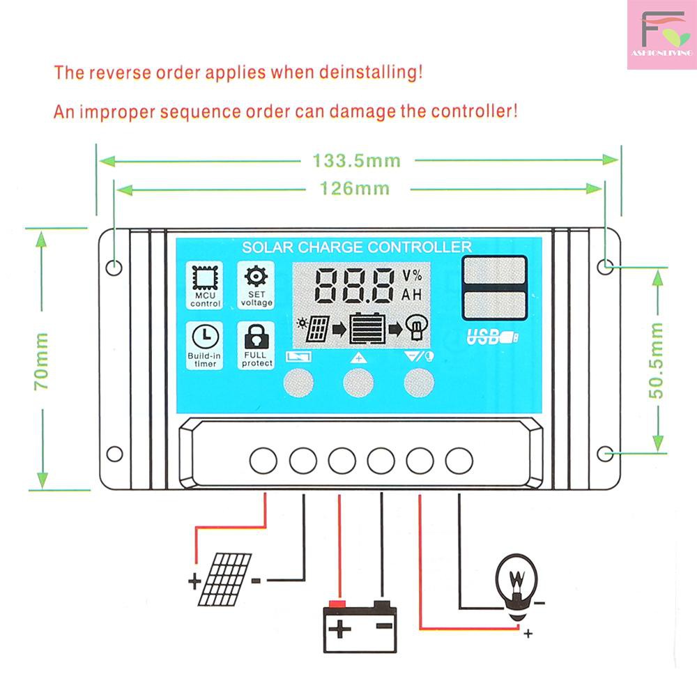 Bộ Điều Khiển Sạc Năng Lượng Mặt Trời Thông Minh 100a 12v / 24v Pwm Usb 5v 2.5a