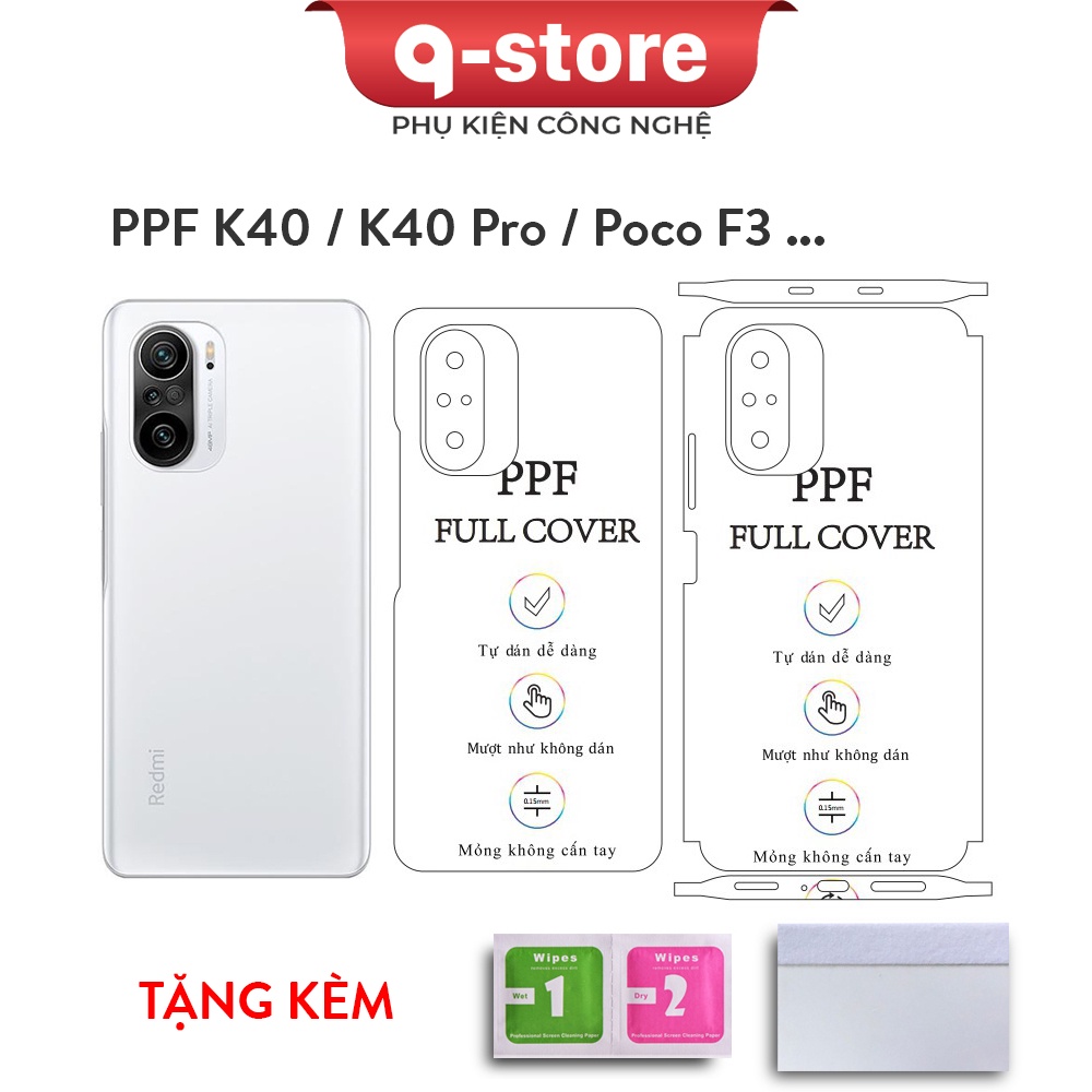 Dán PPF Lưng Xiaomi K40S / K50 Gaming /K40 / K40Pro / Mi 11 / Poco X3 / X3 Pro / Note 9S, Dán Dẻo Full Lưng Chống Xước