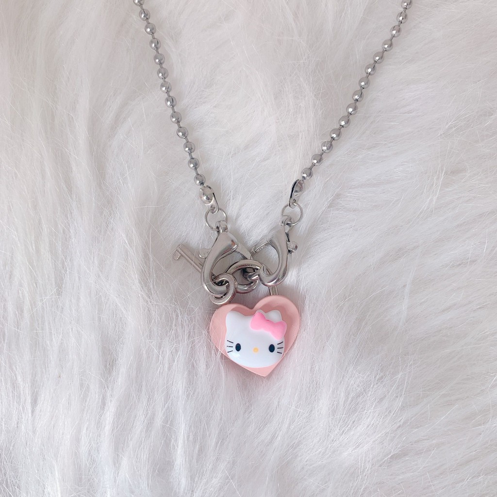 Vòng Cổ Xâu Hạt Tròn Màu Hồng Họa Tiết Mèo Hello Kitty Dễ Thương Cho Nữ y2k