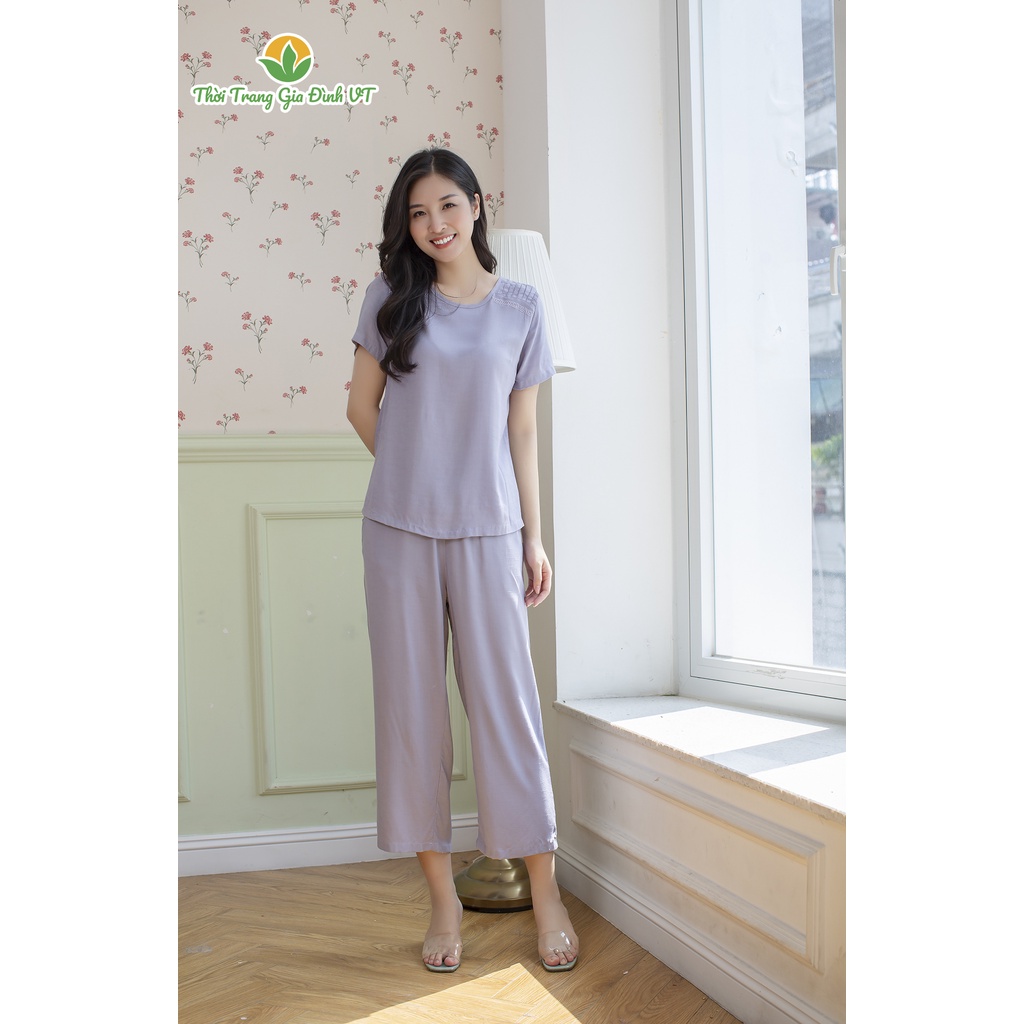 Bộ lanh mặc nhà quần lửng, áo cộc trơn nữ B26.2106 - Thời Trang Gia Đình VT | BigBuy360 - bigbuy360.vn