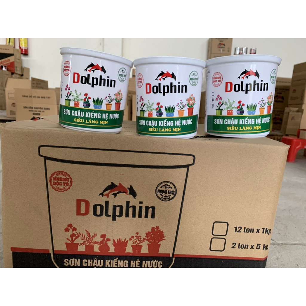 Sơn chậu nước màu xanh dương Dolphin 1kg tặng cọ