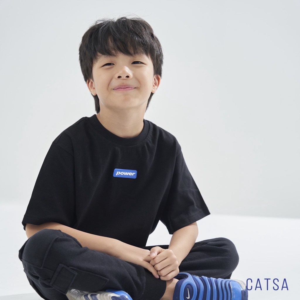 Áo thun trẻ em màu đen Power chất thun cotton co giãn, thoải mái, thấm hút mồ hôi CATSA - ATK002