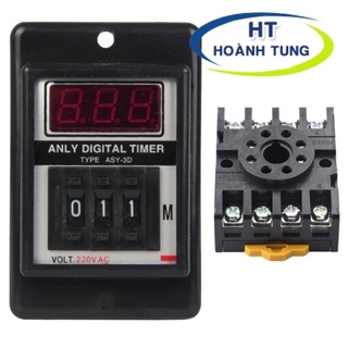 Timer điện tử ASY-3D rơ le thời gian có tai 8 chân tròn hiển thị số điện áp 220VAC tặng kèm chân đế PF083A