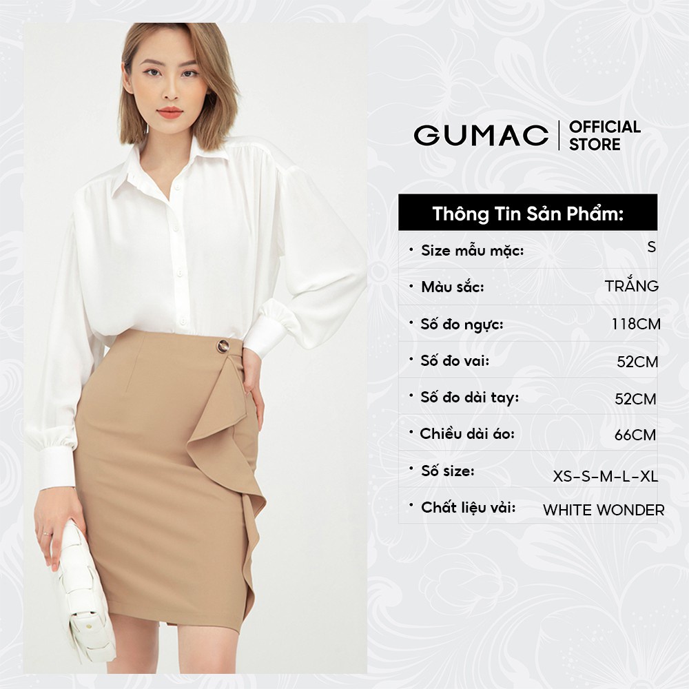 Áo sơ mi nữ tay phồng màu trắng sang trọng GUMAC AB503