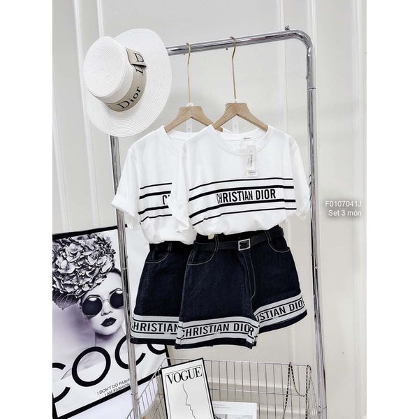 Set bộ viền chữ áo thun quần jean kèm nịt