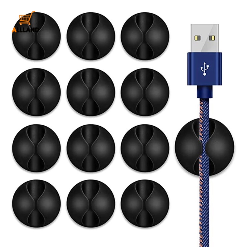 Set 10 thẻ dán dây cáp sạc USB màu trắng/đen