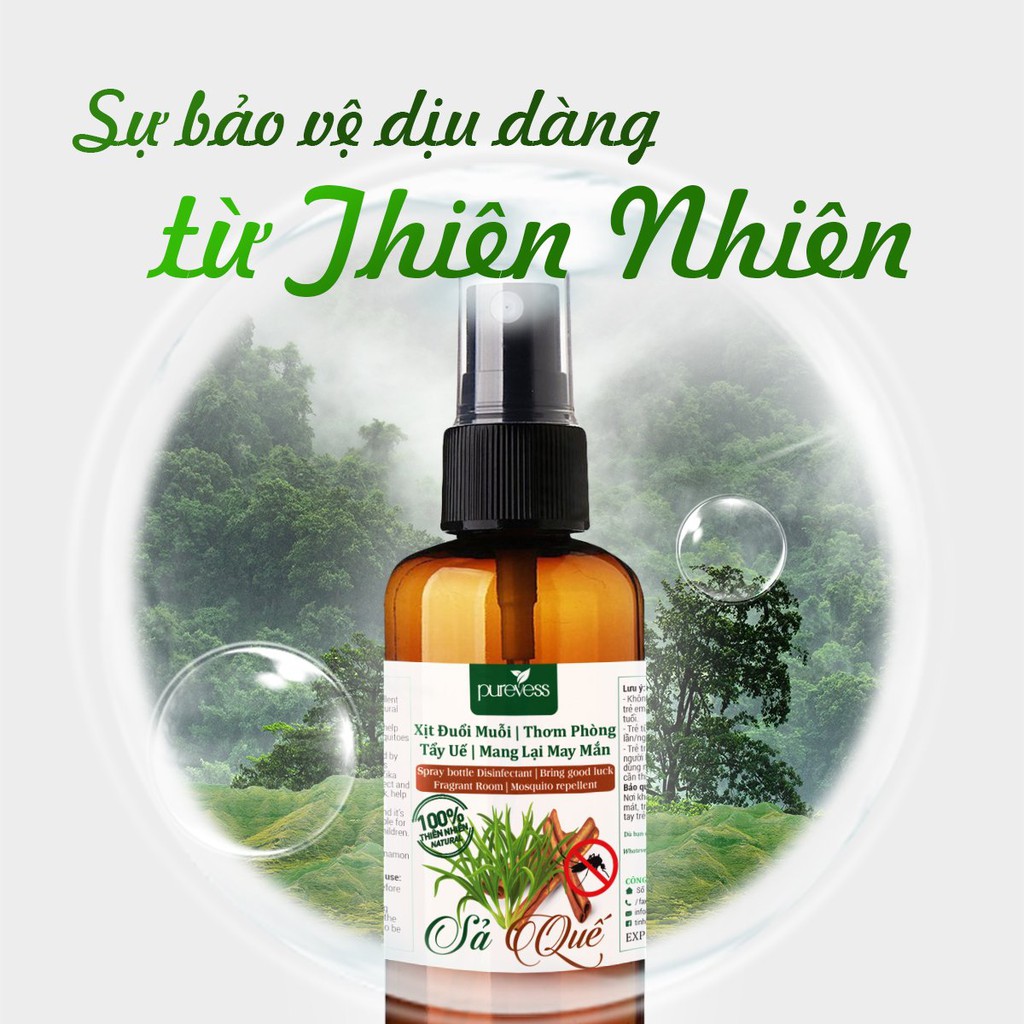 Tinh dầu đuổi muỗi sả quế Purevess dạng xịt giúp thư giãn, thơm phòng 50ml