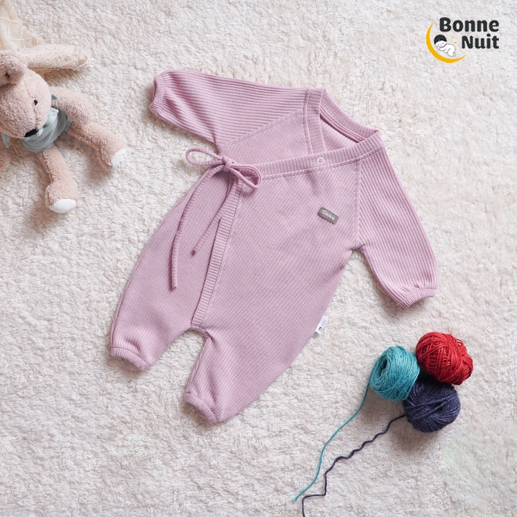 Romper buộc dây chất liệu Cotton Waffle ấm áp ngày thu