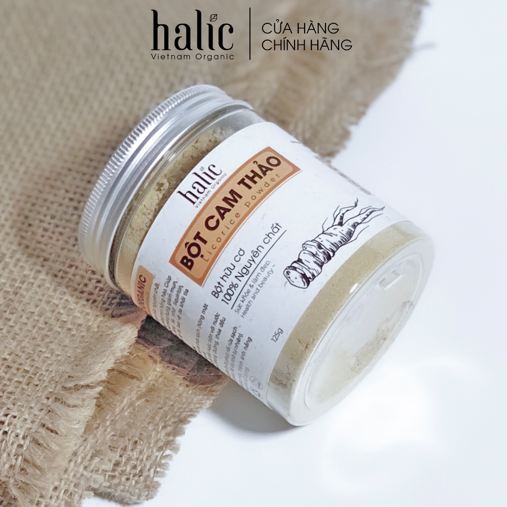 Bột Cam Thảo đắp mặt nạ nguyên chất Halic Organic 125G trắng da, dưỡng ẩm, làm chậm quá trình lão hóa của da