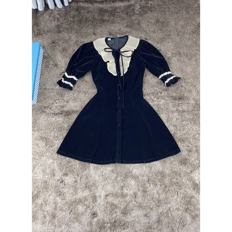 [Mã FAGREEN1505 giảm tới 30K đơn 99K] Đầm xòe nữ chất liệu nhung cổ phối dập ly, dễ thương sang trọng XUONGMAYHB | BigBuy360 - bigbuy360.vn