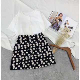 SET CHÂN VÁY HOA CÚC+ ÁO THUN TRẮNG