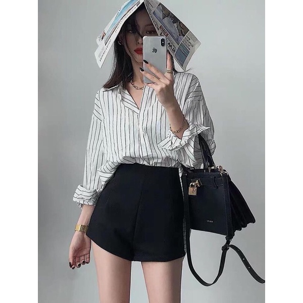 Quần sooc cạp cao khoá sau, chất Umi hàn cực đẹp mix đồ siêu sexy tôn dáng hách chân full size dưới 55kg