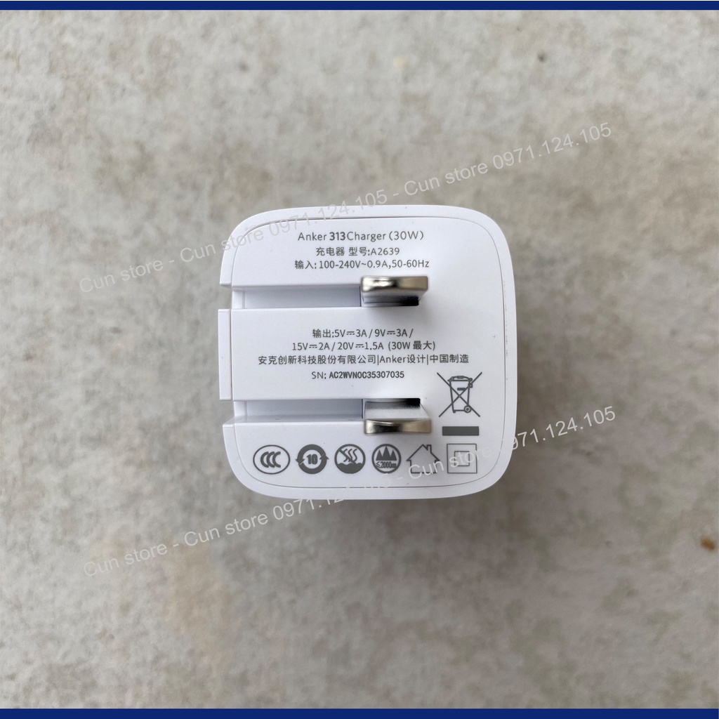 Củ sạc Anker 313 GaN 30W hỗ trợ IQ3.0/PD/PPS cho 14Pro/Max chân gập - A2639 | Bảo hành 12 tháng