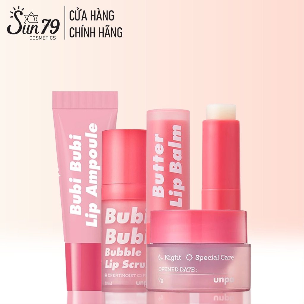 Bộ 4 Sản Phẩm Dưỡng Môi Dưỡng Ẩm Cho Môi Unpa Bubi Bubi Butter Lip (son dưỡng+tẩy tế bào chết+tinh chất+mặt nạ)