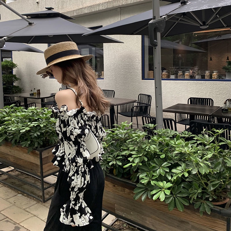 Áo Kiểu Trễ Vai Hoạ Tiết Hoa Nữ Tính  tao bao