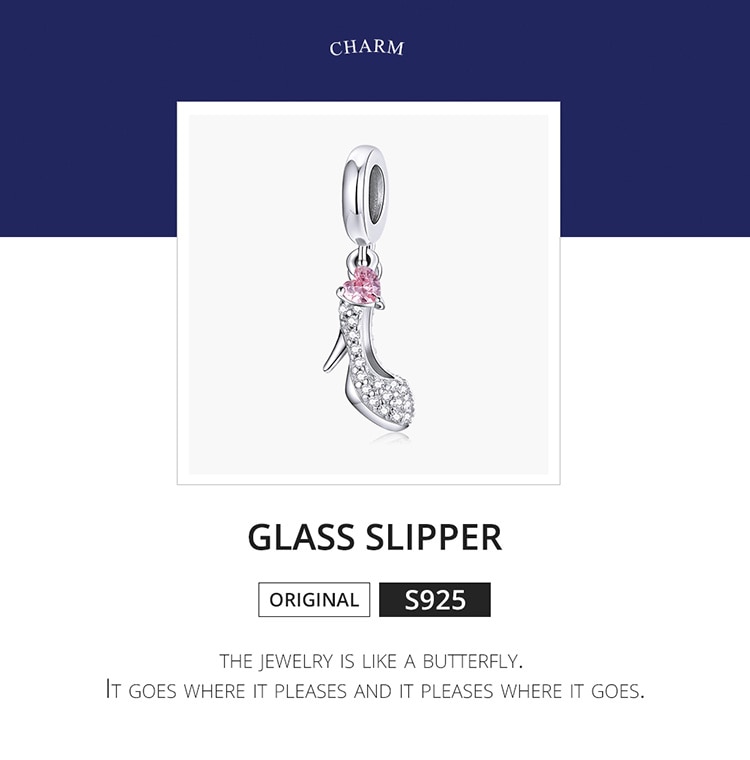 Hạt Charm Gắn Vòng Tay Bamoer Hình Giày Cao Gót Thủy Tinh Gắn Tim Màu Hồng Bằng Đá Zircon Nguyên Bản BSC411