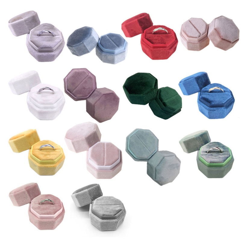 Hộp Đựng Nhẫn Cưới / Đính Hôn Bằng Nhung Hình Bát Giác Kèm Nắp Tháo Rời Được Tiện Lợi