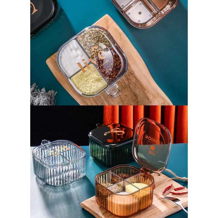 Hộp Đựng Gia Vị Bằng Nhựa Trong Suốt Có Nắp Đậy Và Muỗng Tiện Dụng