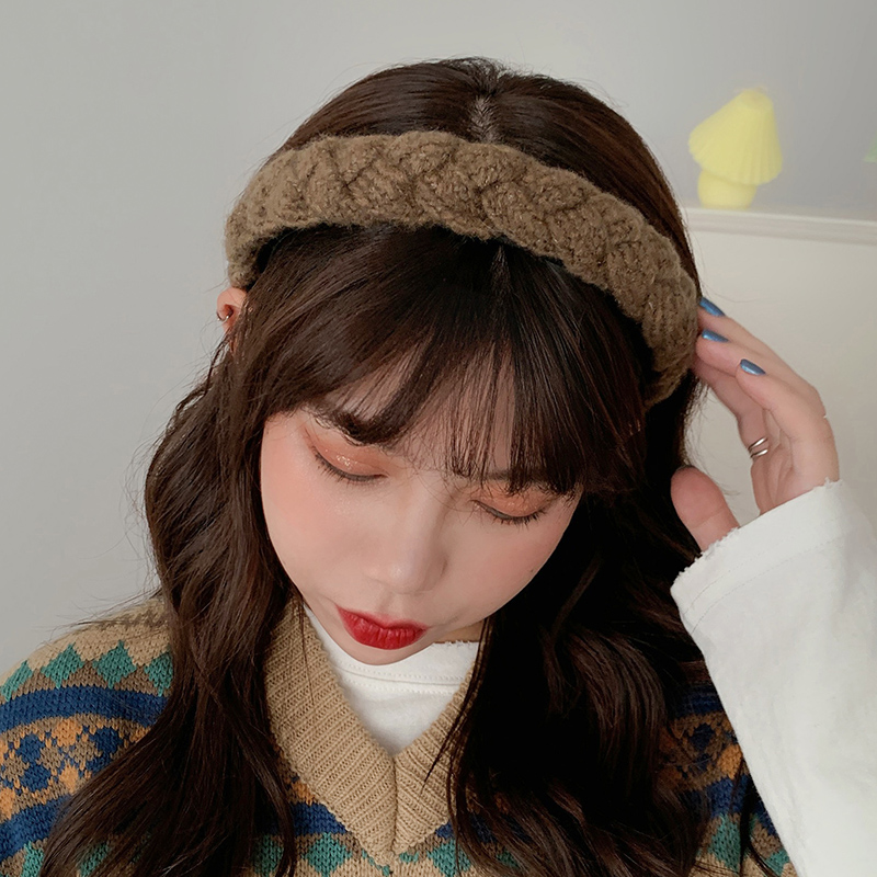 Hàn Quốc mùa thu và mùa đông đan len sợi tóc Headband đơn giản Net Màu Đỏ rửa mặt ban nhạc tóc chống trượt áp lực Headba