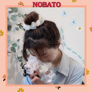 Dây buộc tóc scrunchies hoa cúc hàn quốc, chun búi tóc vải hot trend SC02