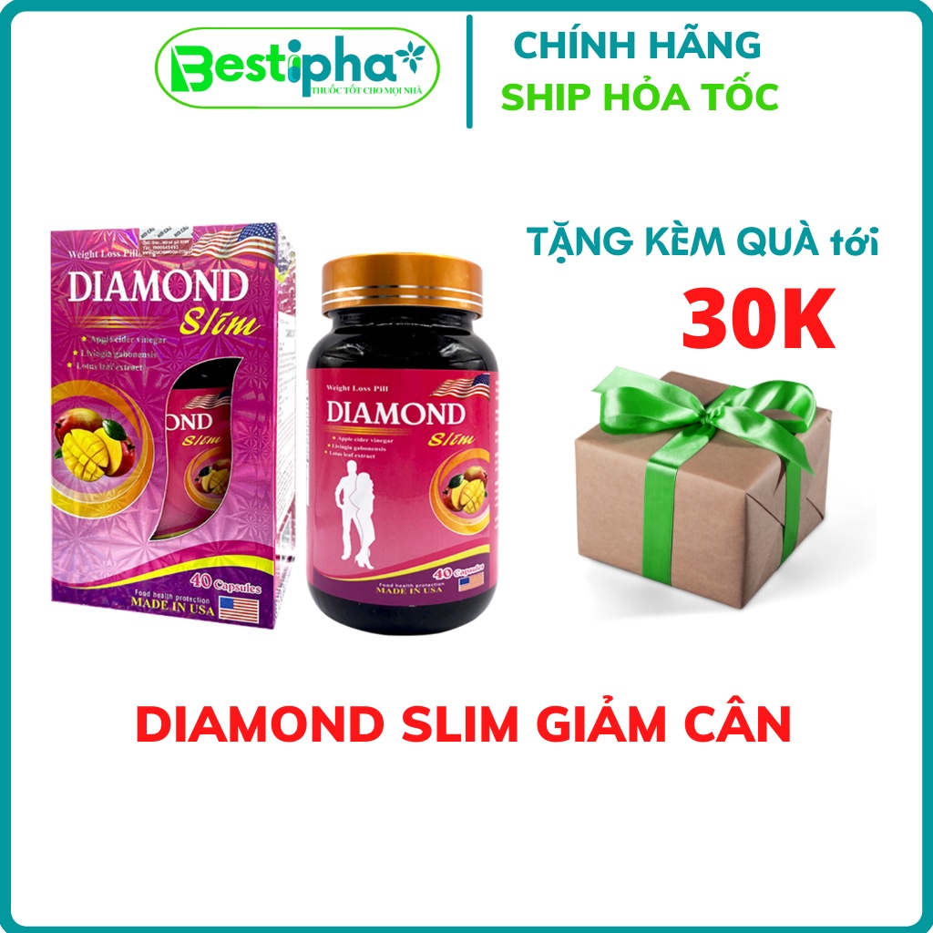DIAMOND Slim viên uống giảm cân hiệu quả an toàn theo cơ chế đốt cháy mỡ thừa 40 viên