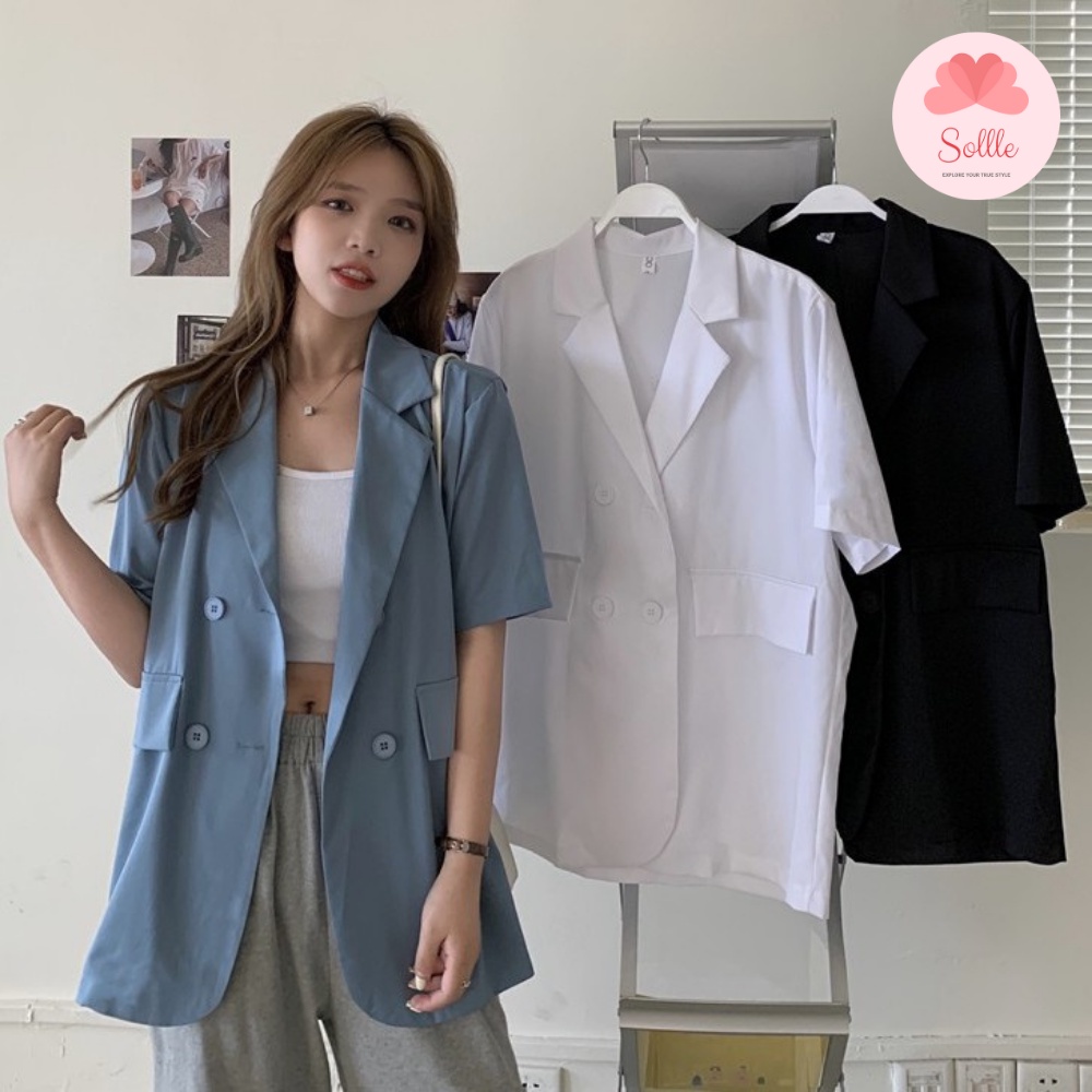 Áo khoác blazer ngắn tay 1 lớp áo vest cộc tay mùa hè form rộng chất mát nhiều màu Hàn Quốc Sollle