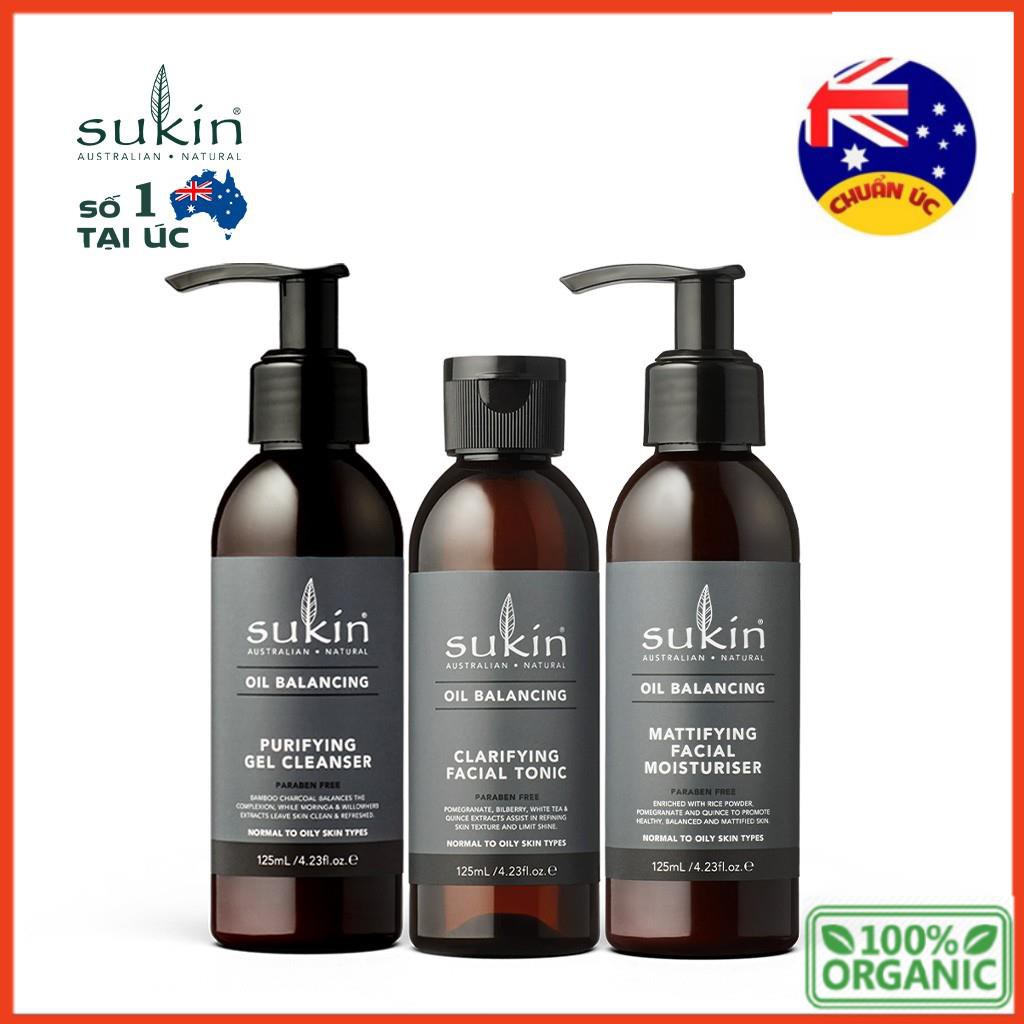 Combo Kiềm Dầu Ngừa Mụn Sukin Oil Balancing Gel Rửa Mặt 125ml +  Nước Cân Bằng 125ml + Kem Dưỡng Ẩm 125ml Vn