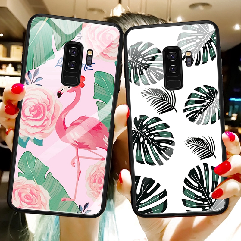 Ốp điện thoại kính cường lực in họa tiết xinh xắn cho Samsung Galaxy S8 S9 S10 Plus Note 8 S10e Note 9