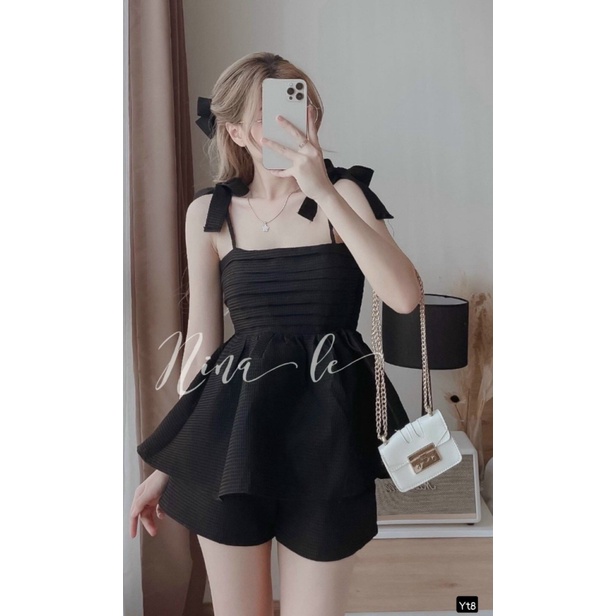 (Free ship) Mẫu HOT Sét Xốp Áo Váy Hai Dây Phối Quần Ngắn Cùng Màu Siêu Hời Cho các Chị em UP VLTN Shop