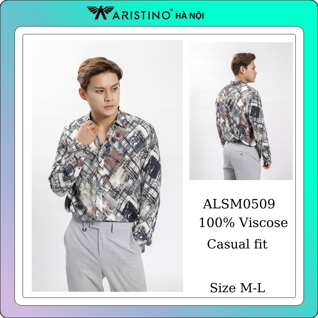 Áo sơ mi nam dài tay Aristino họa tiết châu Âu,vải mềm mướt, from rộng ALSM0509