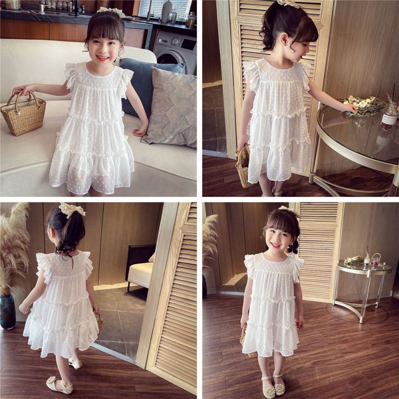 Đầm Công Chúa Không Tay Phối Ren Cho Bé Gái