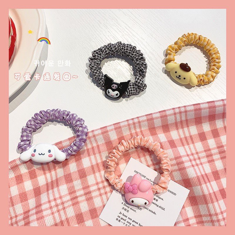 Dây Buộc Tóc Scrunchies Sọc Caro icon Hoạt Hình Dây Cột Tóc Jussy Fashion Thiết Kế Đơn Giản Dễ Thương [1 SỢI]