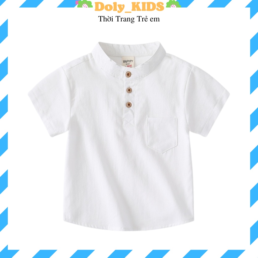 Áo sơ mi bé trai DOLY KIDS, Áo cộc tay bé trai chất đũi xước cao cấp cổ trụ 1 túi cực mát cho bé từ 8-28kg ASM66