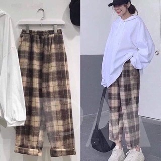 Quần vải ống rộng kẻ karo siêu hot