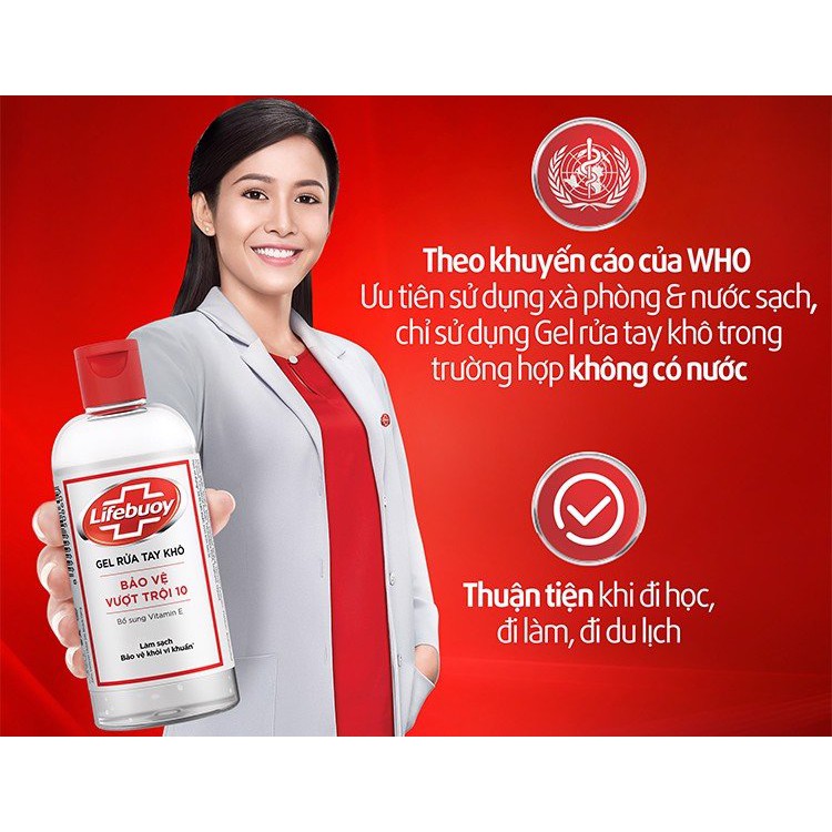 [Chống dịch hiệu quả] Gel Rửa Tay Khô LIFEBOUY 500ml, Sạch Siêu Nhanh, Bảo Vệ Vượt Trội 10 (Chai nắp 500ml)