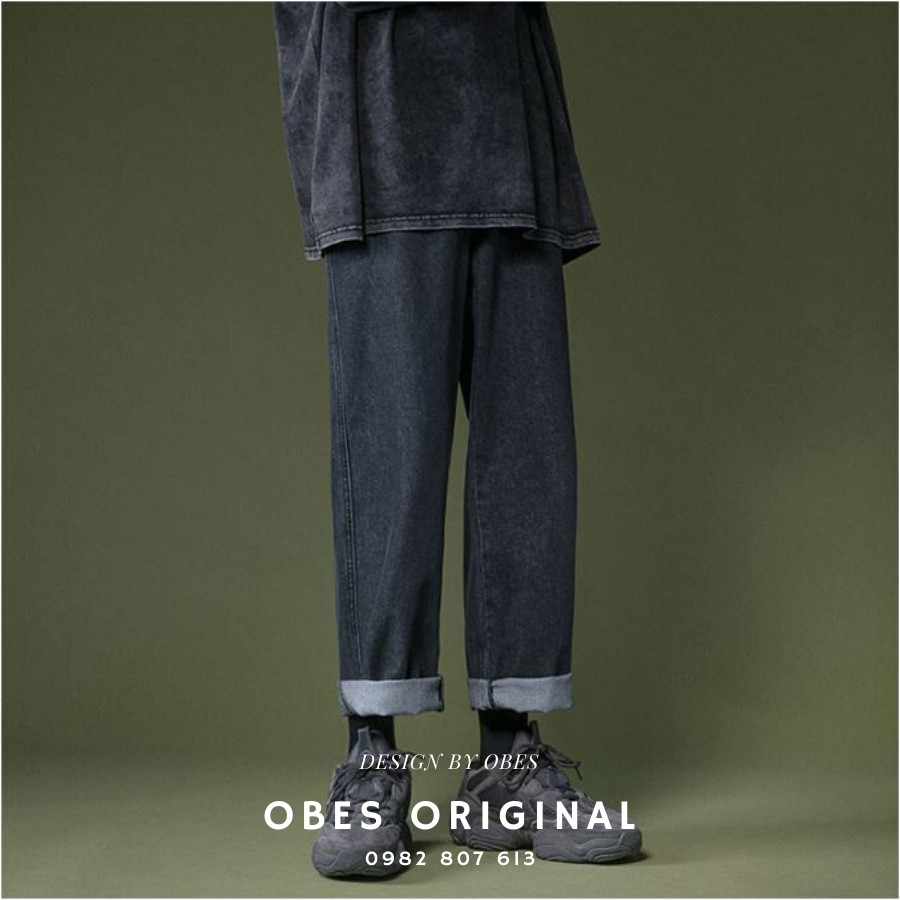 [OBES] Quần jeans đen trơn Regular-fit Jeans mã QT102