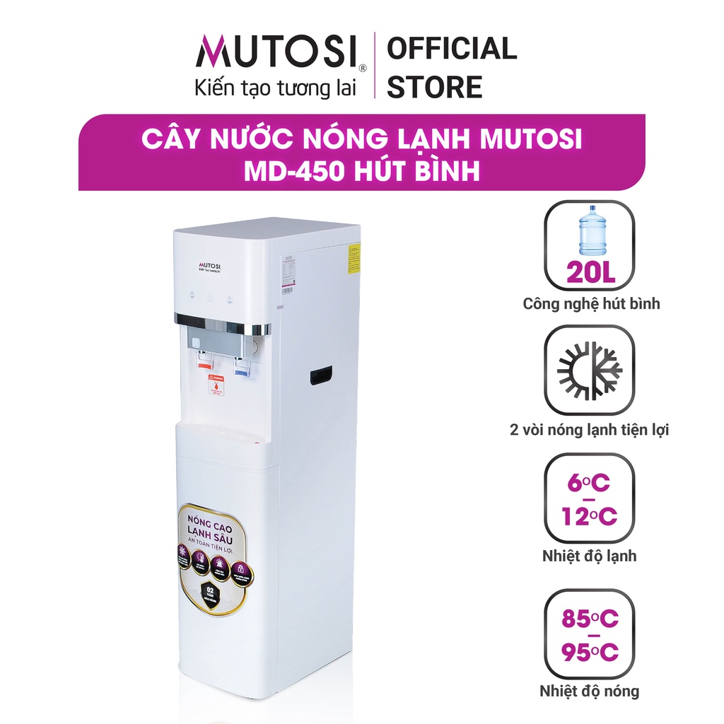 Cây nước nóng lạnh Mutosi MD-450, vận hành cảnh báo thông minh, thiết kế tinh tế tiết kiệm diện tích